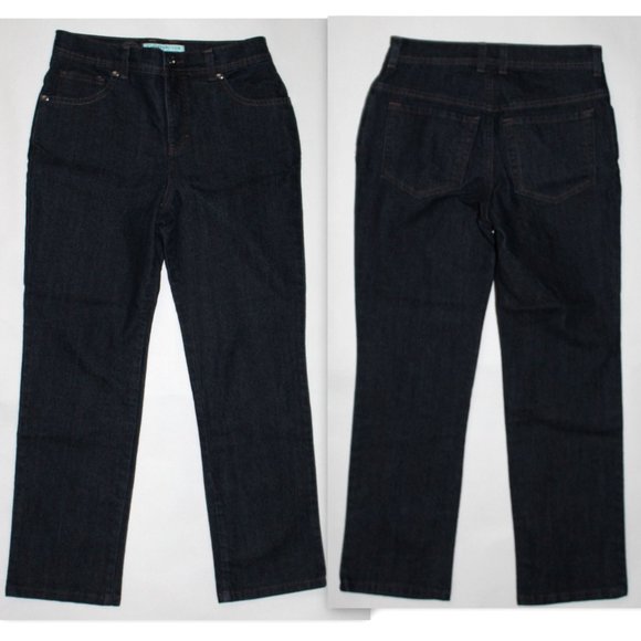 Charter Club Straight Leg Size 4P Short High Waist Tummy Slimming Dark Jeans EUC - Picture 2 of 5